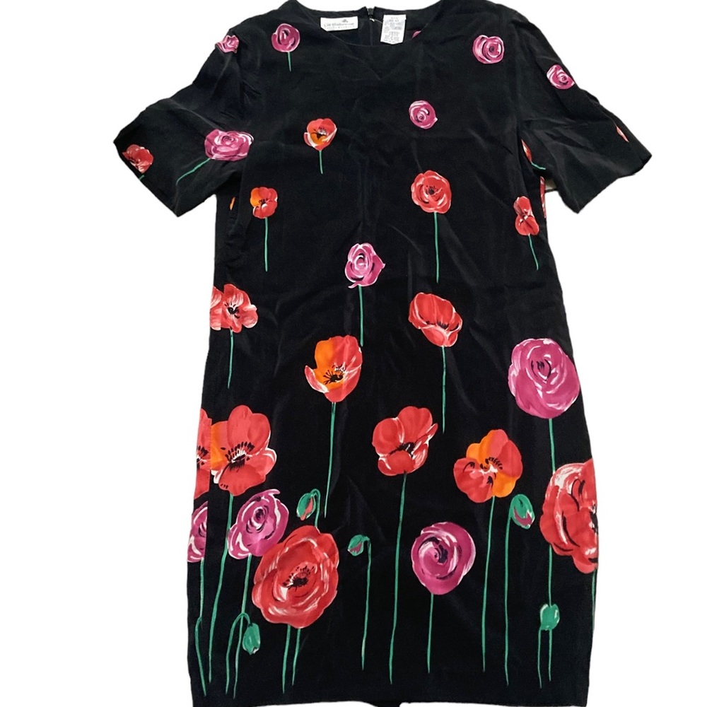 Liz Claiborne Petite Dresses Black Silk Poppies Dress- STUNNING- Size 10